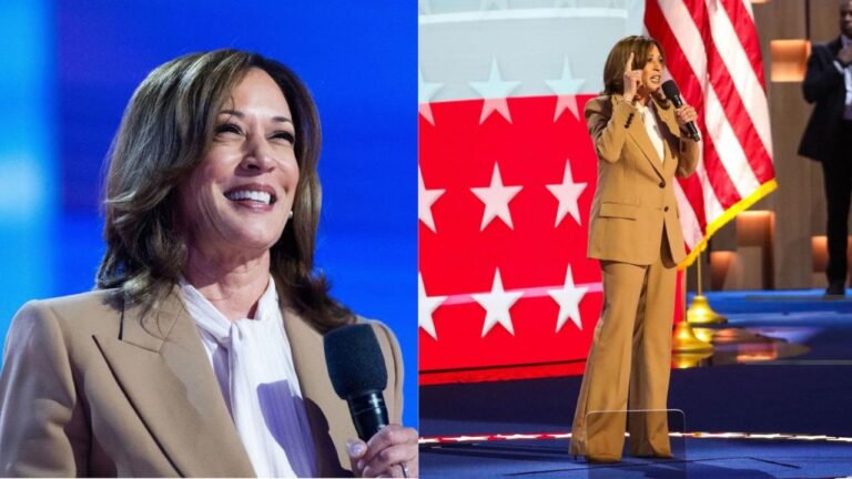 Madam Vice President Kamala Harris wore a Brown Custom Chloe Suit to Day 1 of the 2024 Democratic National Committee 3 1