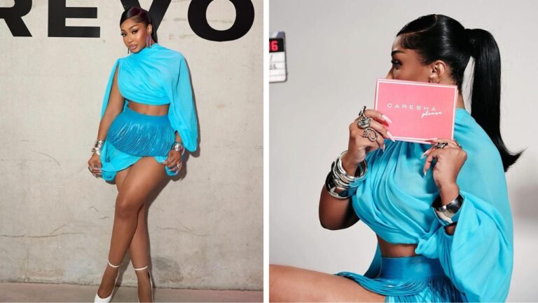 Yung Miami Wore a Turquoise Alaia Look On The Set of Her Caresha Please Show feat image